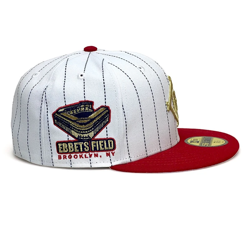 Brooklyn Dodgers White Navy Pinstripe Two Tone Ebbets Field Patch Gray UV New Era 59FIFTY Fitted Hat