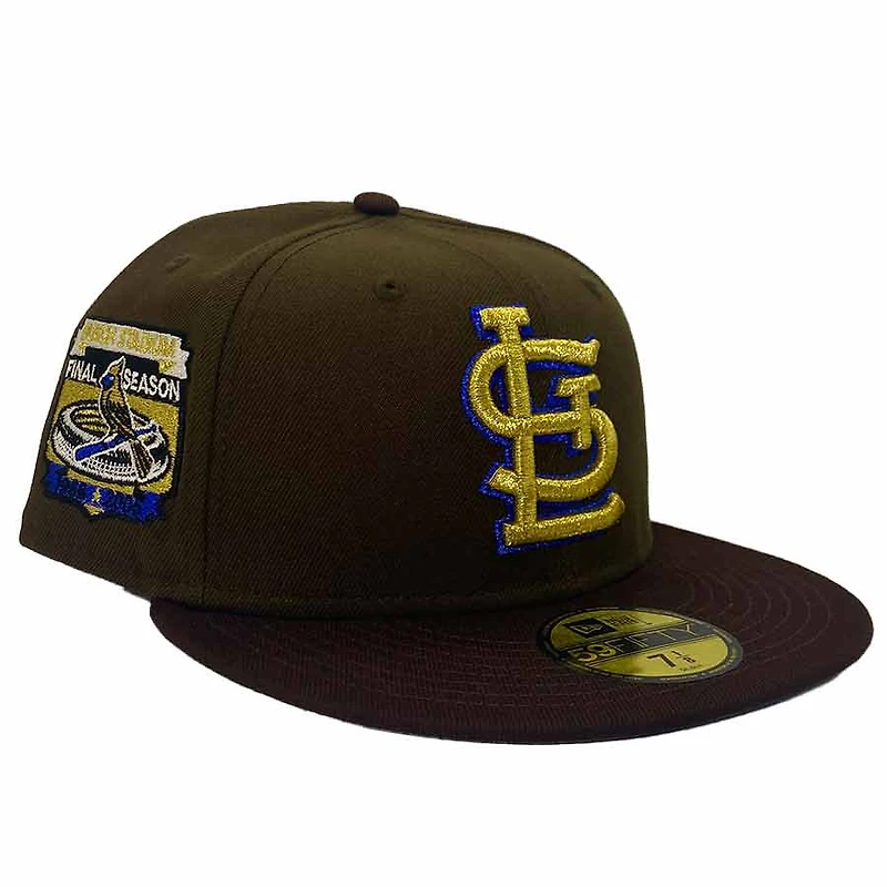 St. Louis Cardinals Burnt Wood and Walnut Metallic Pack Final Season at Busch Stadium Patch Gray UV New Era 59Fifty Fitted Hat