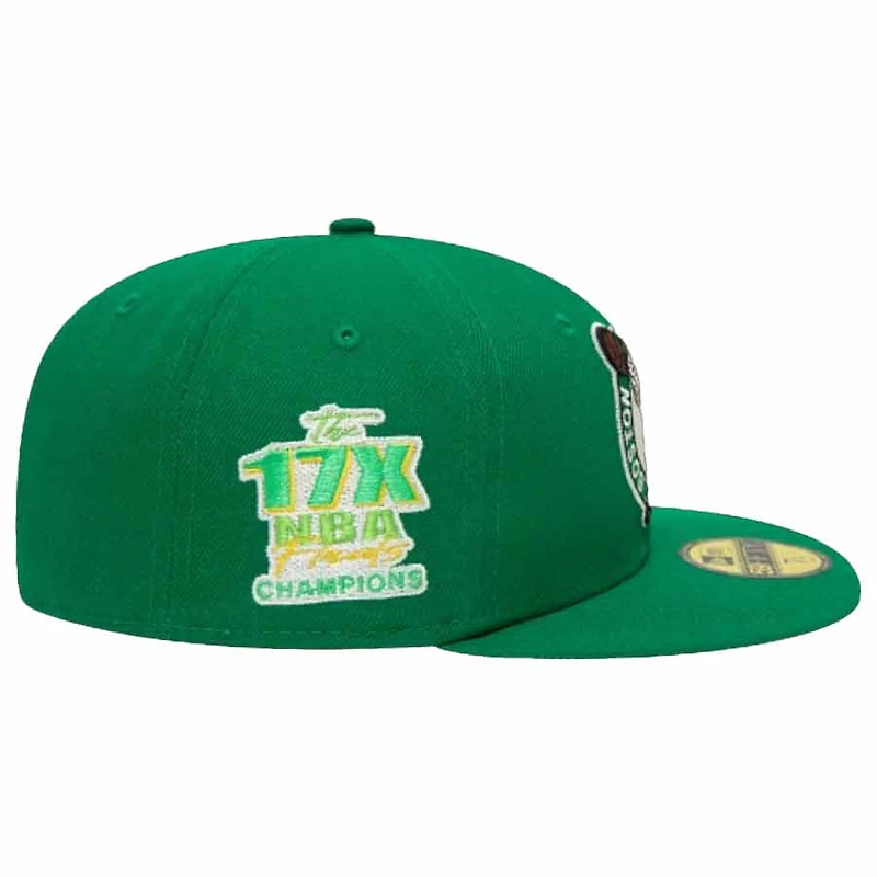 Boston Celtics Green 17x World Champions Patch Yellow UV New Era 59FIFTY Fitted Hat