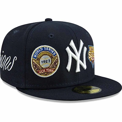 New York Yankees Navy Multiple World Series Champions Patch Gray UV Era 59FIFTY Fitted Hat