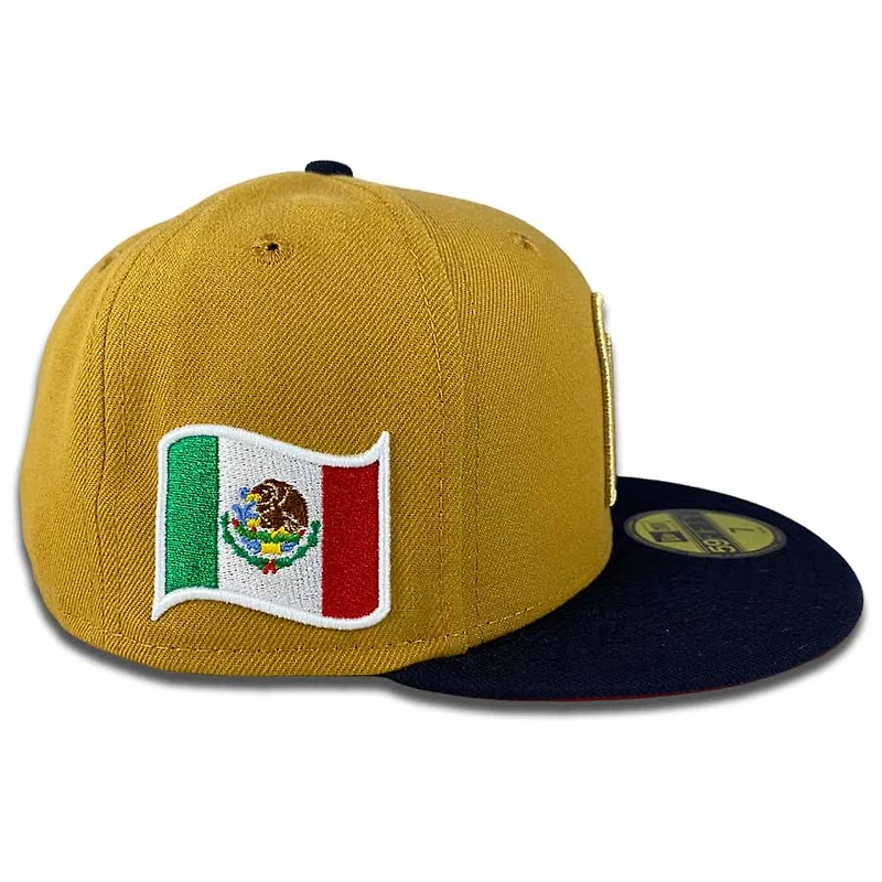 Mexico Khaki Dark Brown Black Flag Patch Red UV New Era 59FIFTY Fitted Hat