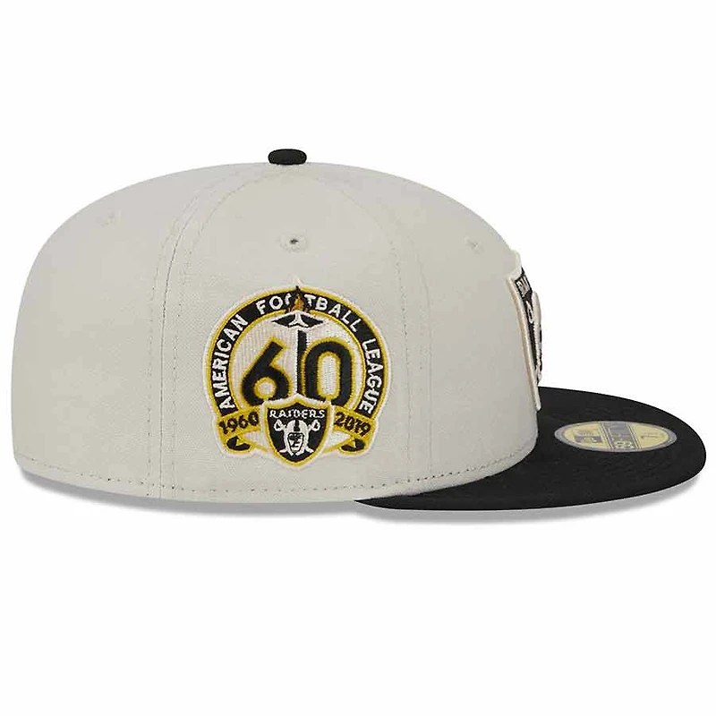 Las Vegas Raiders Two Tone Stone 60th Anniversary Patch Gray UV New Era 59FIFTY Fitted Hat