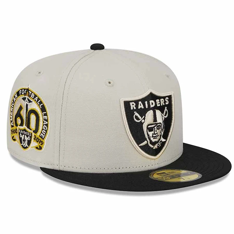Las Vegas Raiders Two Tone Stone 60th Anniversary Patch Gray UV New Era 59FIFTY Fitted Hat
