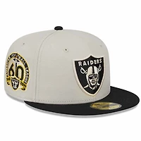 Las Vegas Raiders Two Tone Stone 60th Anniversary Patch Gray UV New Era 59FIFTY Fitted Hat