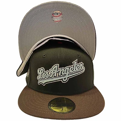 Los Angeles Dodgers Black Brown Two Tone Cursive Logo 40th Anniversary Patch Gray UV 59FIFTY Fitted Hat