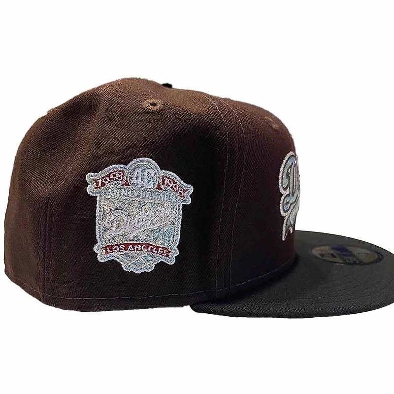 Los Angeles Dodgers Brown and Black Two Tone Cursive Logo 40th Anniversary Patch Gray UV 59FIFTY Fitted Hat