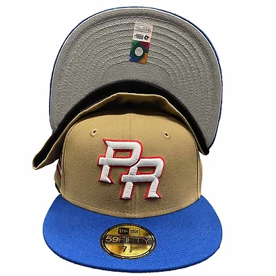 Puerto Rico Blue Khaki Two Tone Flag Patch Gray UV 59FIFTY Fitted Hat
