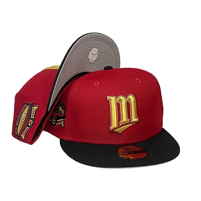 Minnesota Twins Red Black Two Tone HHH Metrodome Patch Gray UV New Era 59FIFTY Fitted Hat