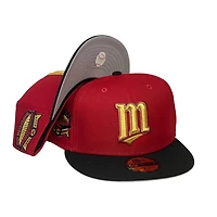 Minnesota Twins Red Black Two Tone HHH Metrodome Patch Gray UV New Era 59FIFTY Fitted Hat
