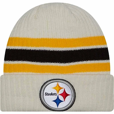 Pittsburgh Steelers Cream New Era Vintage Cuffed Knit Beanie Hat