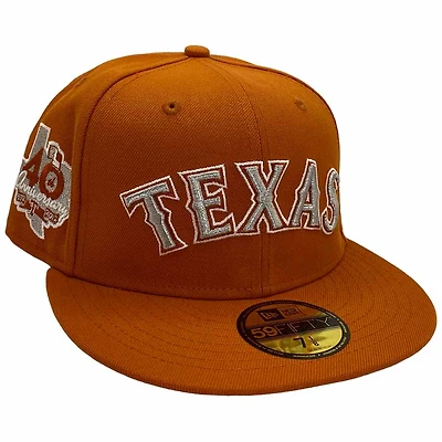 Texas Rangers Burnt Orange Pressure Pack 40th Anniversary Patch Gray UV New Era 59Fifty Fitted Hat