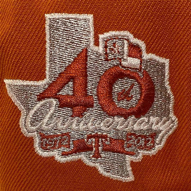 Texas Rangers Burnt Orange Pressure Pack 40th Anniversary Patch Gray UV New Era 59Fifty Fitted Hat