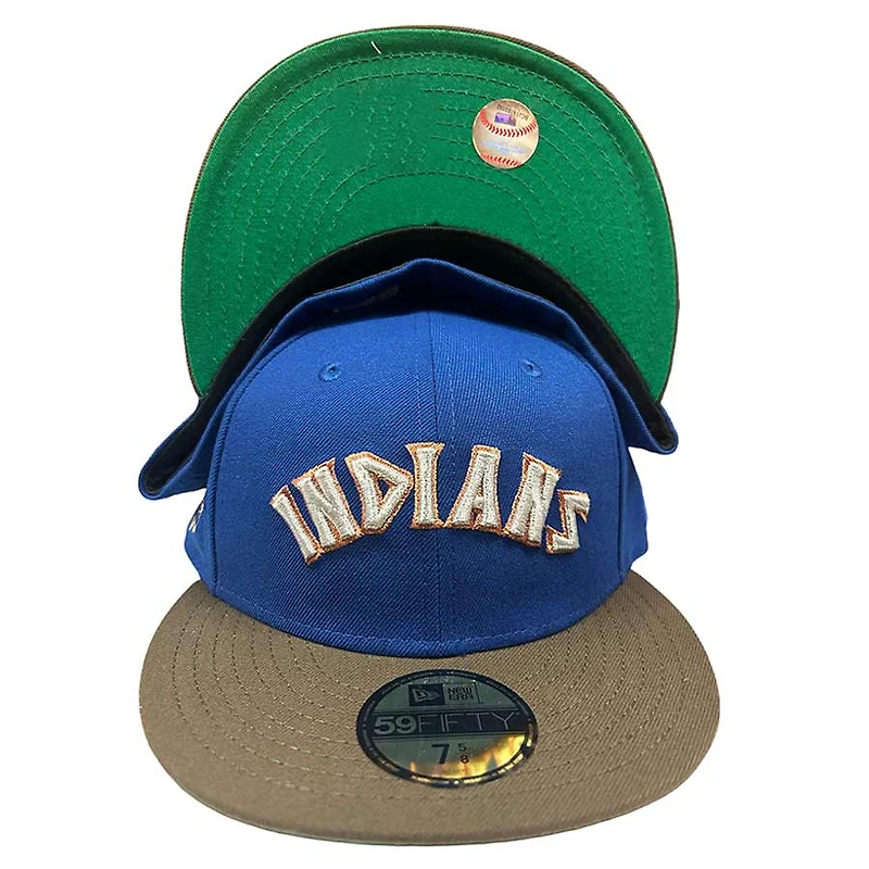 Cleveland Indians Blue Two Tone 100 Seasons Patch Green UV New Era 59FIFTY Fitted Hat