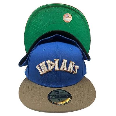 Cleveland Indians Blue Two Tone 100 Seasons Patch Green UV New Era 59FIFTY Fitted Hat