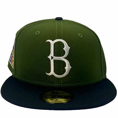Brooklyn Dodgers Olive and Black NY vs Boston Pack Jackie Robinson 75th Anniversary Patch Gray UV New Era 59Fifty Fitted Hat