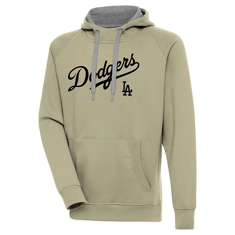 Los Angeles Dodgers Khaki Brown Script Victory Antigua Mens Long Sleeve Hoodie
