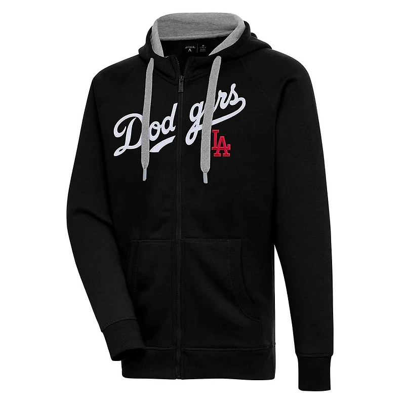 Los Angeles Dodgers Black Script Victory Antigua Mens Full Zipper Hoodie