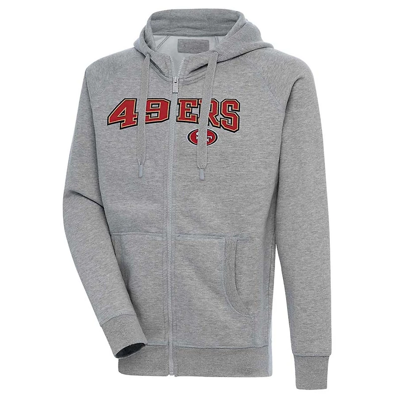 San Francisco 49ers Gray Victory Antigua Mens Full Zipper Hoodie