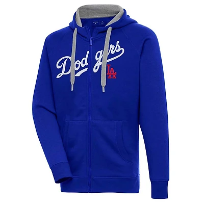 Los Angeles Dodgers Royal Blue Script Victory Antigua Mens Full Zipper Hoodie