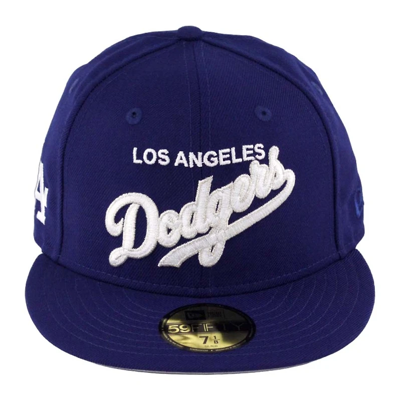 Los Angeles Dodgers Royal Blue Script LA Patch Gray UV 59FIFTY Fitted Hat