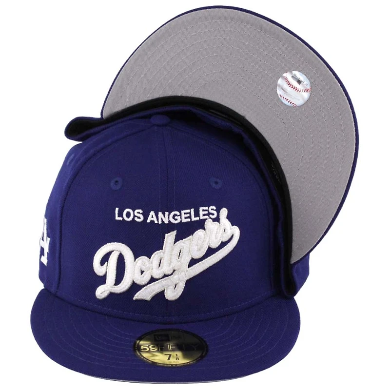 Los Angeles Dodgers Royal Blue Script LA Patch Gray UV 59FIFTY Fitted Hat