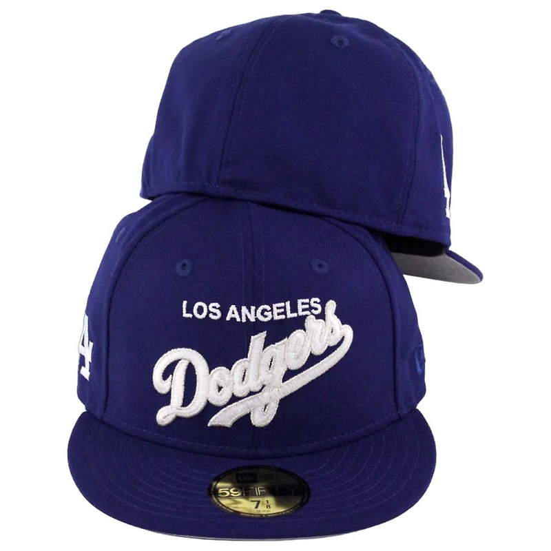 Los Angeles Dodgers Royal Blue Script LA Patch Gray UV 59FIFTY Fitted Hat