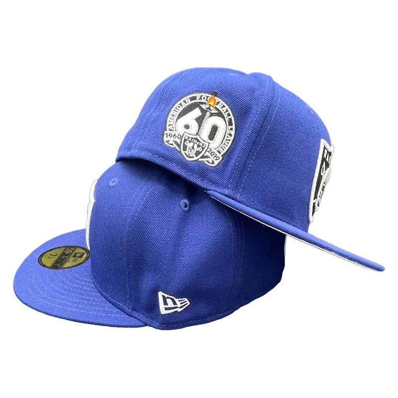 Las Vegas Raiders Blue 60th Anniversary Patch Gray UV 59FIFTY Fitted Hat