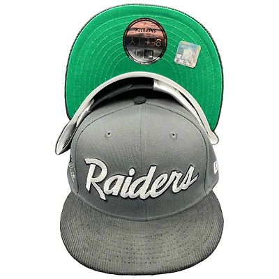 Las Vegas Raiders Gray Two Tone Cord Super Bowl XVIII Patch Green UV New Era 9FIFTY Snapback Hat