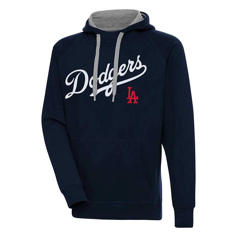 Los Angeles Dodgers Navy Blue Script Victory Antigua Mens Long Sleeve Hoodie
