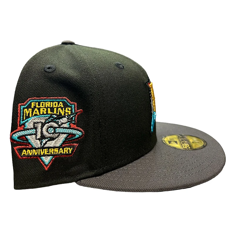 Florida Marlins Black Charcoal Two Tone 10th Anniversary Patch Gray UV New Era 59FIFTY Fitted Hat