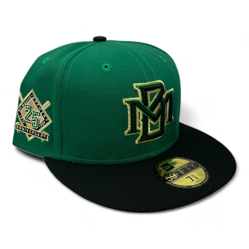 Milwaukee Brewers Green Black Two Tone The Hive 2.0 Pack 25th Anniversary Patch Gray UV New Era 59FIFTY Fitted Hat