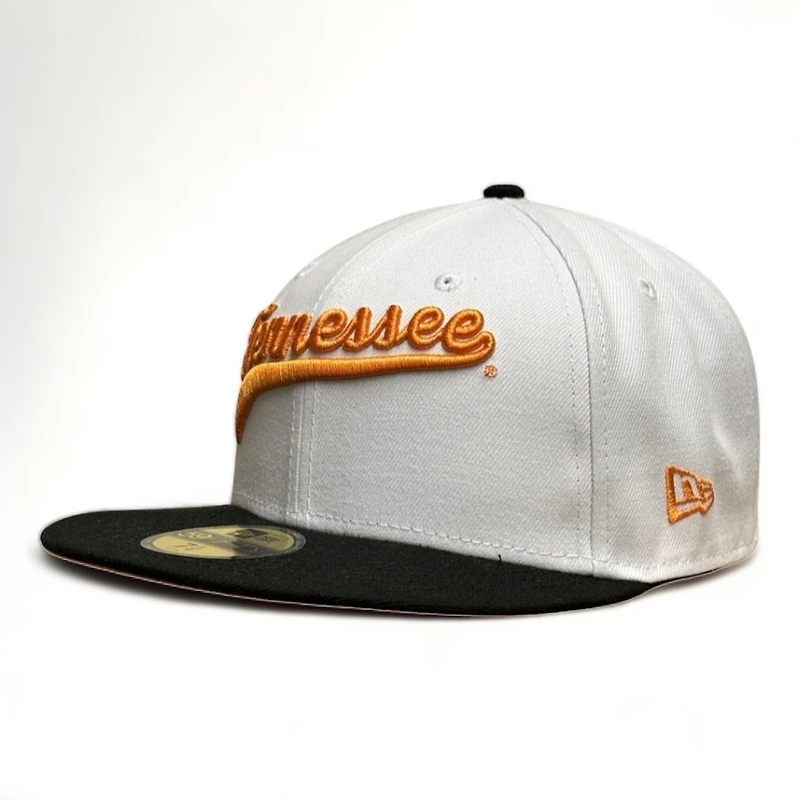 Tennessee Volunteers NCAA White Black Two Tone Script Logo New Era 59FIFTY Fitted Hat
