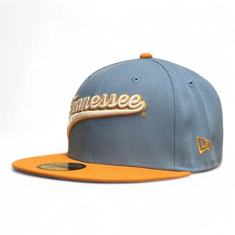 Tennessee Volunteers NCAA Icy Blue Orange Two Tone Script Logo New Era 59FIFTY Fitted Hat