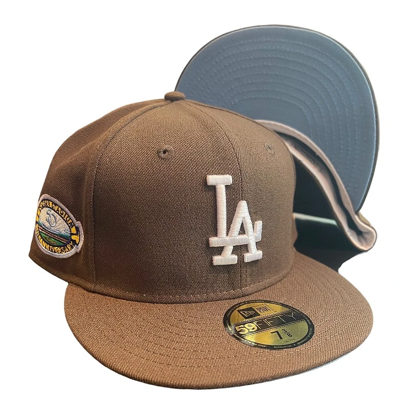 Los Angeles Dodgers Brown 50th Anniversary Patch Icy Blue UV 59FIFTY Fitted Hat