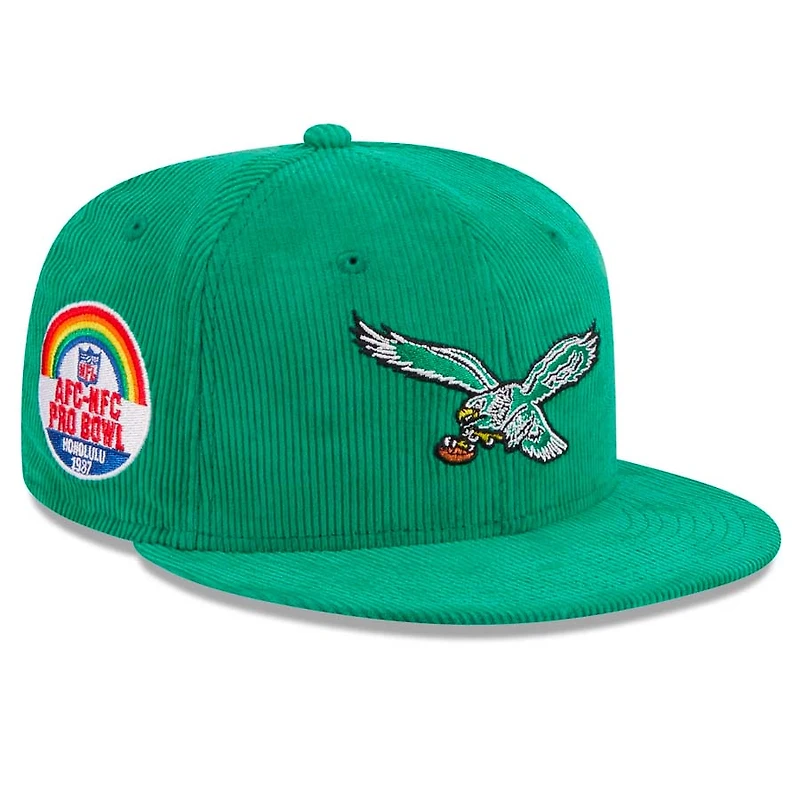 Philadelphia Eagles Green Throwback Corduroy 1987 Pro Bowl Patch Gray UV 59FIFTY Fitted Hat