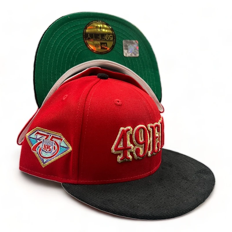 San Francisco 49ers Red Black Cord 75th Patch Green UV 59FIFTY Fitted Hat