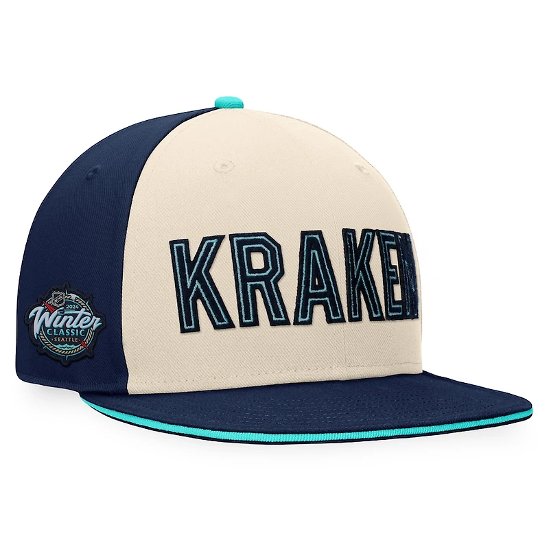 Seattle Kraken Cream Deep Sea Blue Annual Clearance 2024 NHL Winter Classic Snapback Hat