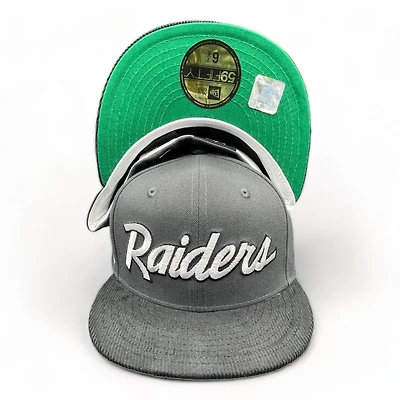 Las Vegas Raiders Gray Two Tone Corduroy Brim Super Bowl XVIII Patch UV 59FIFTY Fitted Hat