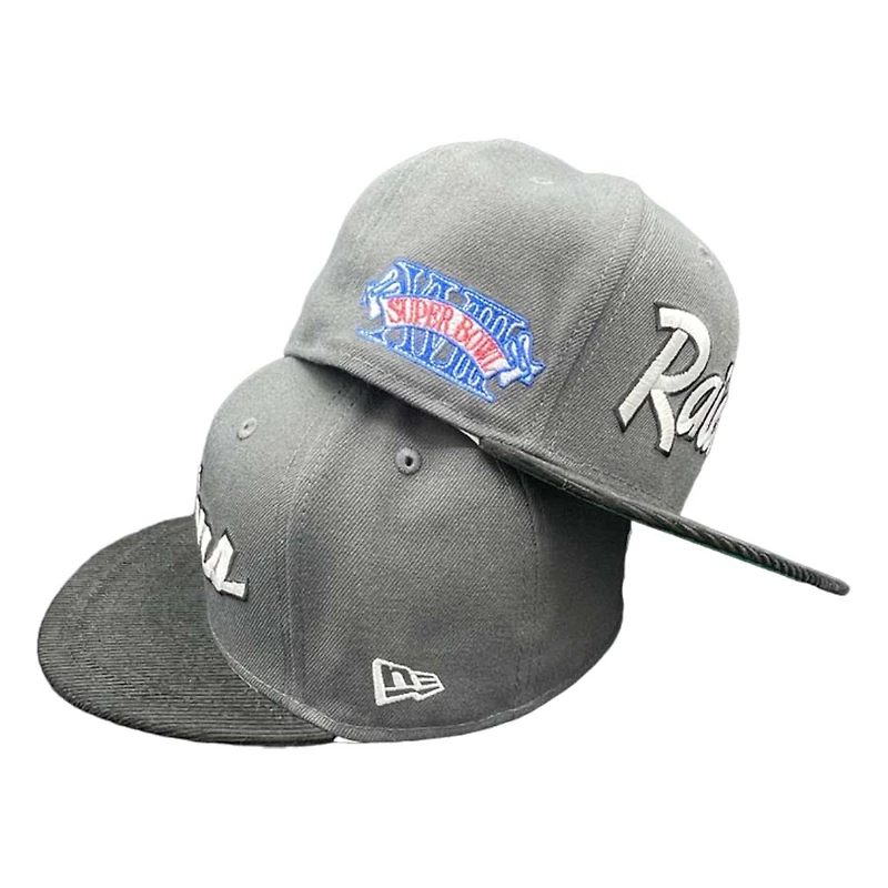 Las Vegas Raiders Gray Two Tone Corduroy Brim Super Bowl XVIII Patch UV 59FIFTY Fitted Hat