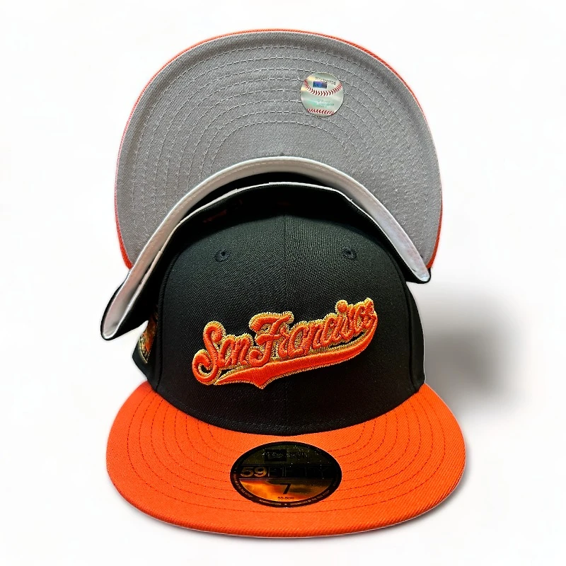 San Francisco Giants Script Black Orange 2007 ASG Patch Gray UV New Era 59FIFTY Fitted Hat