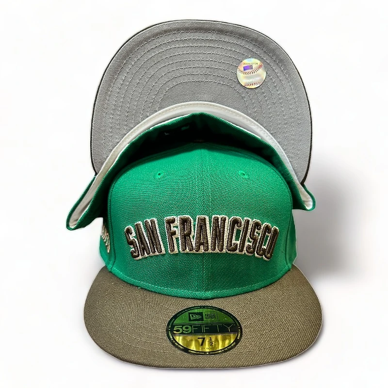 San Francisco Giants Script Green Brown 2007 Golden Gate Patch Gray UV New Era 59FIFTY Fitted Hat