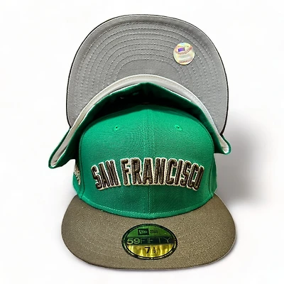 San Francisco Giants Script Green Brown 2007 Golden Gate Patch Gray UV New Era 59FIFTY Fitted Hat