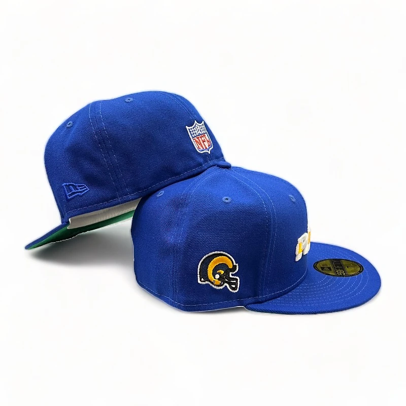 Los Angeles Rams Royal Blue Helmet Side Patch Green UV 59FIFTY Fitted Hat