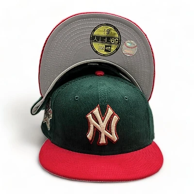 New York Yankees Green Red Christmas Corduroy 1960 ASG Patch Gray UV 59FIFTY Fitted Hat