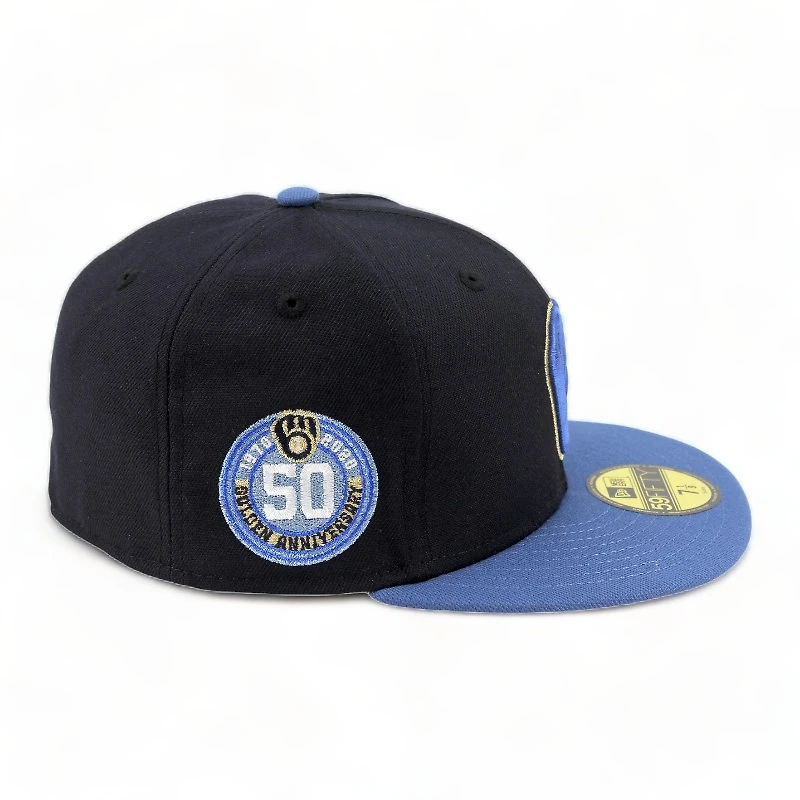 Milwaukee Brewers Navy Light Blue 50th Aniv Patch Gray UV 59FIFTY Fitted Hat