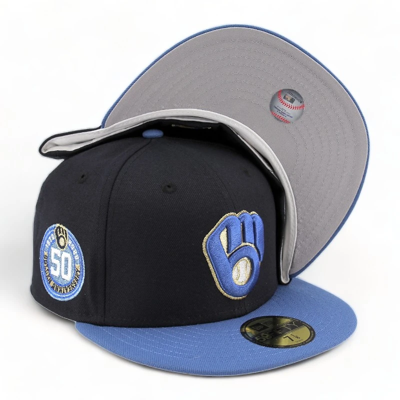 Milwaukee Brewers Navy Light Blue 50th Aniv Patch Gray UV 59FIFTY Fitted Hat