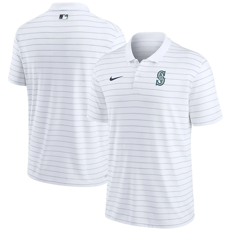 Seattle Mariners Nike White Authentic Collection Victory Striped Performance Polo Shirt