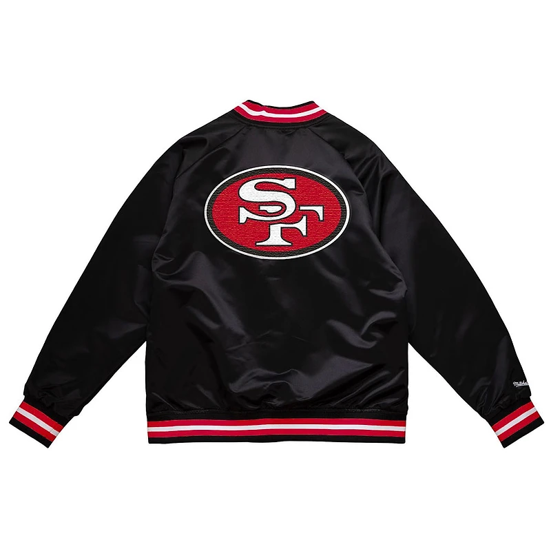 San Francisco 49ers Double Clutch Mitchell & Ness Black Satin Jacket