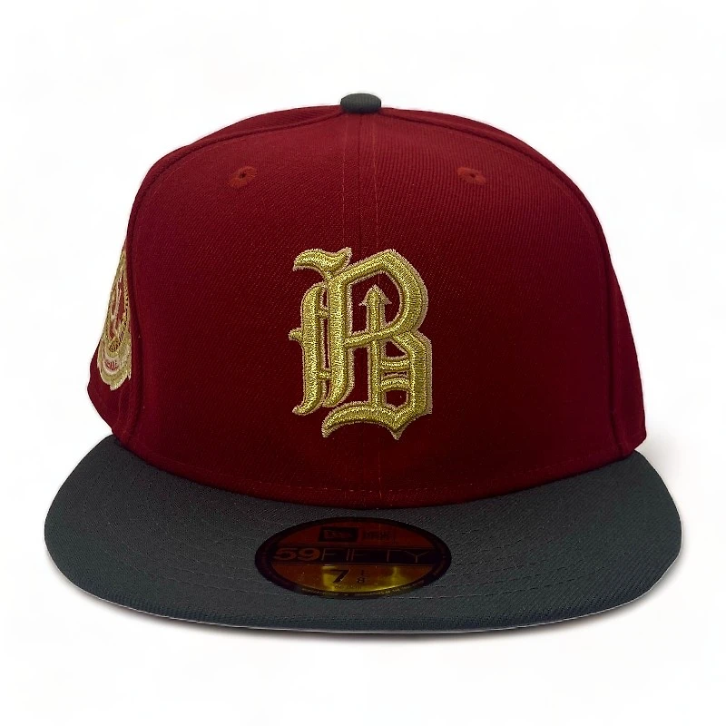 Birmingham Barons Maroon and Graphite "Bonnie & Clyde Pack" Southern League Patch Gray UV New Era 59Fifty Fitted Hat
