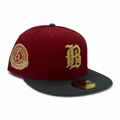 Birmingham Barons Maroon and Graphite "Bonnie & Clyde Pack" Southern League Patch Gray UV New Era 59Fifty Fitted Hat